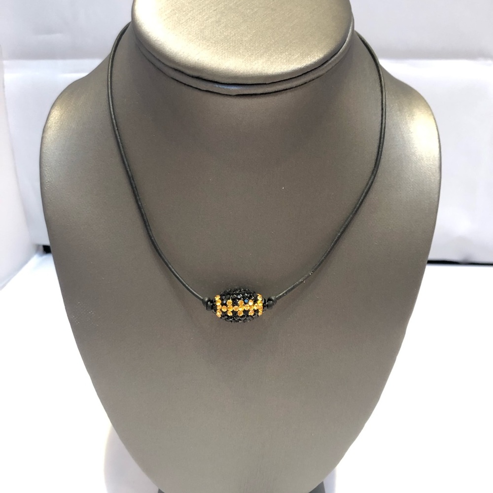 New Orleans Saints Pave’ Leather Football necklace